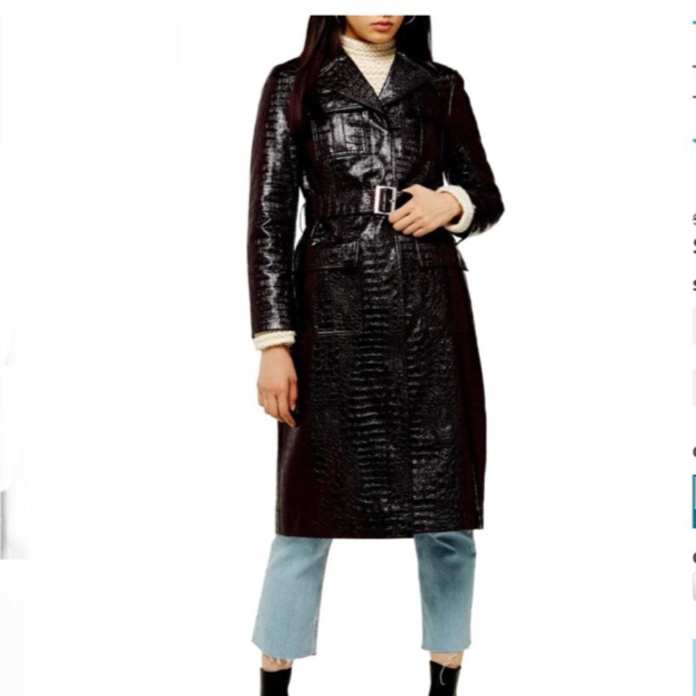 TOPSHOP Alligator Embossed Faux Leather Trench 2